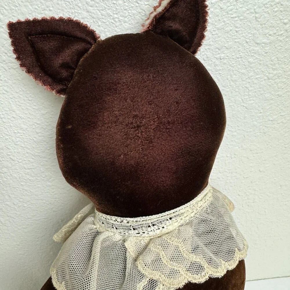 Vintage Hand Crafted Fabric Decorative Farmhouse Cottage Cat Folk Art Velvet